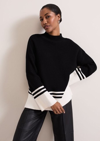 Phase Eight Kayleigh Chunky Boxy Striped Knitwear Black/White Canada | BZAIUH-506